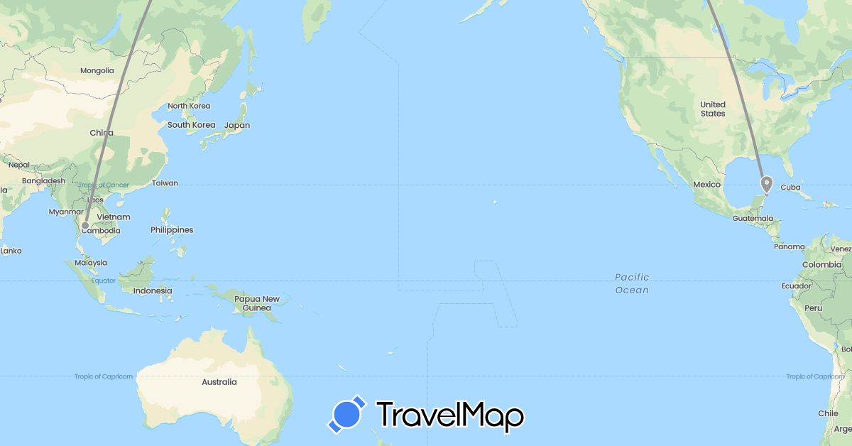 TravelMap itinerary: driving, plane in Mexico, Thailand (Asia, North America)